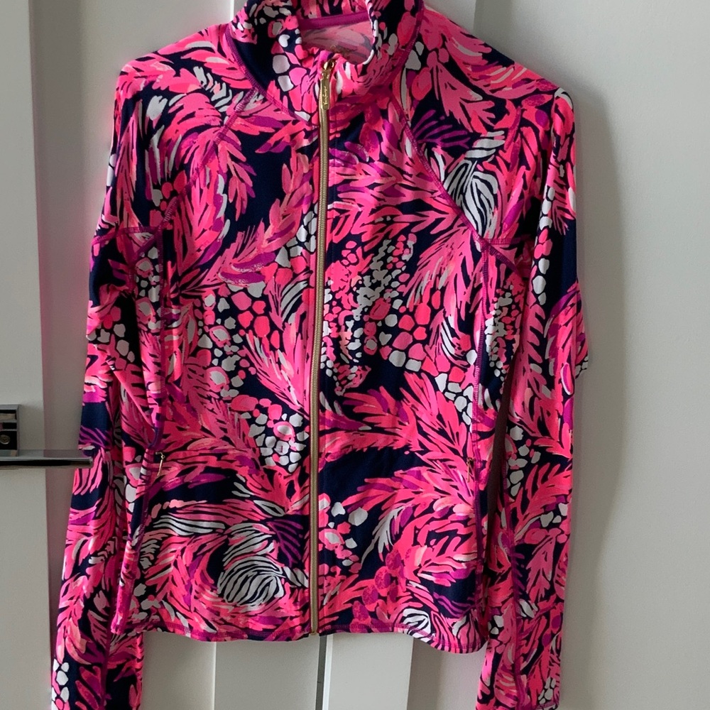 Lilly Pulitzer Vibrant Pink and Black Luxletic jacket.